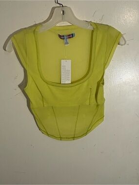 NWT Urban Outfitters Neon Yellow Scoop Neck Sheer Mesh Crop Top